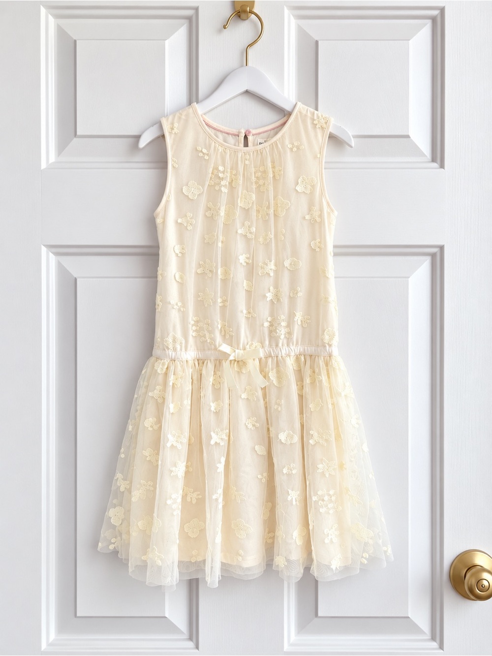 Mini Boden Girls 11-12Y Ivory Embroidered Tulle Floral Party Dress